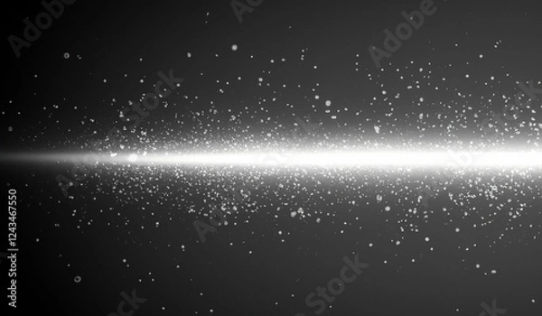 Fototapeta Monochrome modern  futuristic dark graphite grey background texture with horizontal laser ray and  particles