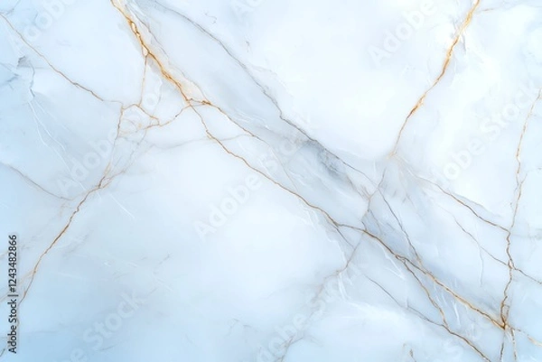Fototapeta Elegant marble texture featuring a mix of white and blue tones with intricate gold veining, perfect for backgrounds and design projects requiring a touch of sophistication.