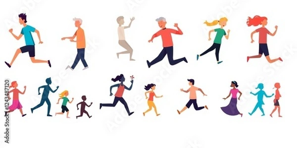 Fototapeta A set of pictograms depicting diverse human figures in different poses, movement, design, cartoon