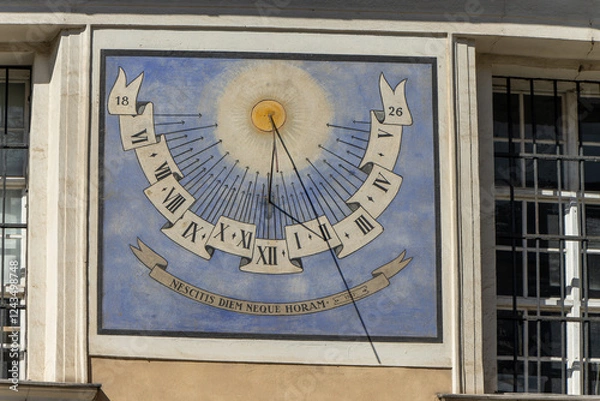 Obraz Sundial painted on the south wall of the Cathedral of Saint Nicholas 1826 in Ljubljana, Slovenia.