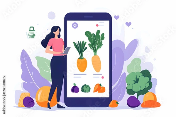 Obraz Healthy eating app tracking nutrition with fresh veggies