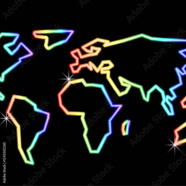 Fototapeta World map neon rainbow.