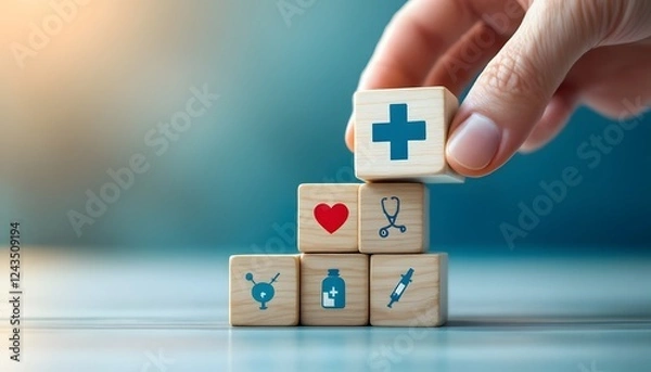 Fototapeta Healthcare Symbol Blocks Stacked Medical Concept Image