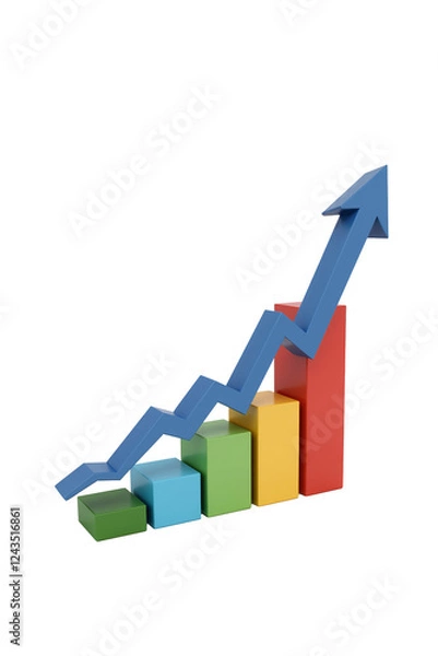 Fototapeta Financial growth represented by a colorful bar chart and an upward arrow indicating success and risk mitigation strategies for better investments