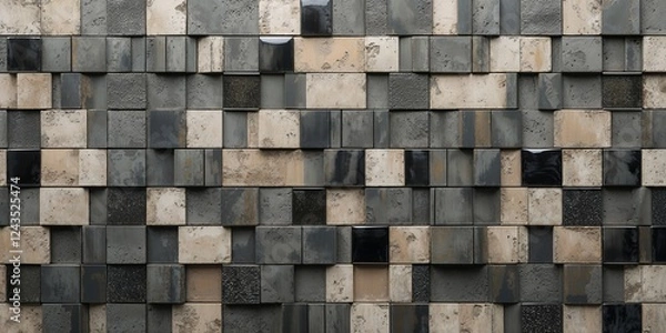Obraz Modern Wall of Varied Neutral Tone Square Ceramic Tiles Background Texture