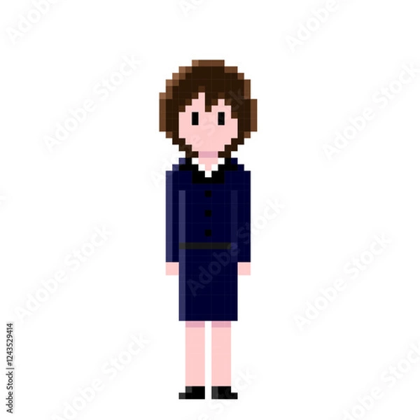 Obraz 紺色のビジネススーツを着た女性のドット絵 | ピクセルアート | シックでスタイリッシュなビジネススタイル