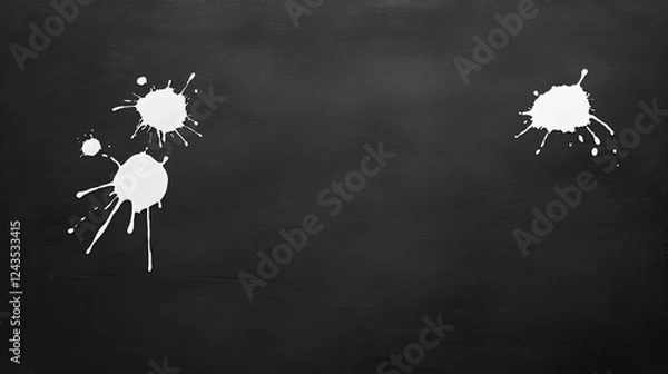 Fototapeta Black background with white paint splatters, creating an artistic backdrop for creative projects
