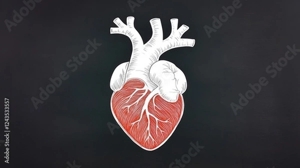Fototapeta Detailed illustration of a human heart showcasing arteries and veins with a minimalist background