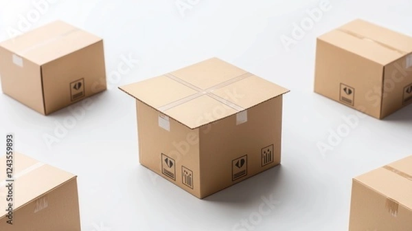 Obraz Brown Cardboard Boxes on White Background