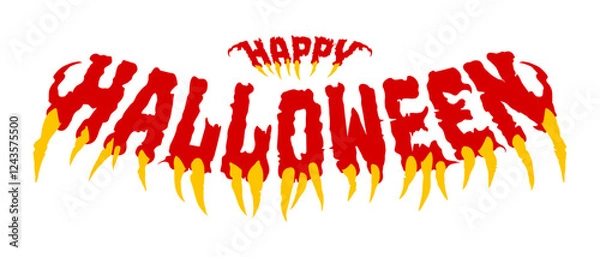 Fototapeta Happy Halloween aggressive text with teeth. Stylish Happy Halloween letter design. Horror sticker, invitation, banner, background, etc. Vector illustration.