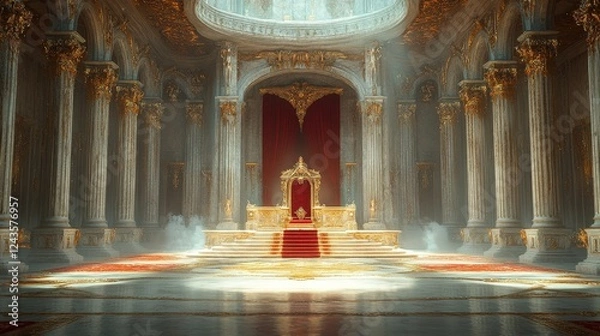 Fototapeta Regal Throne in Grand Hall with Adorned Columns and Rich Colors