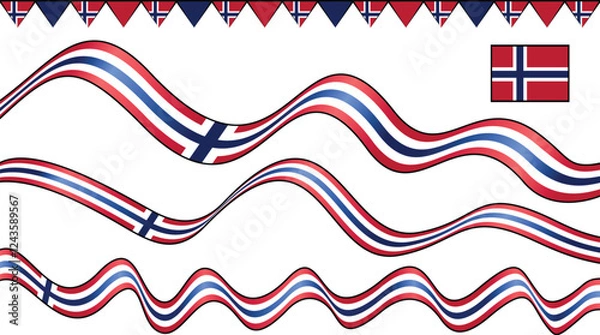 Fototapeta A decorative arrangement featuring the Norwegian flag and wavy designs in red, white, and blue.