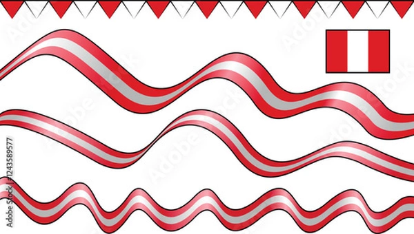 Fototapeta A stylized representation of wavy red and white patterns with a small flag design.