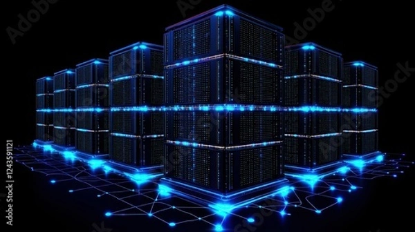 Obraz An abstract wire network connection design, featuring glowing lines and bright nodes that represent the digital ecosystem of technology, data flow, and communication networks.