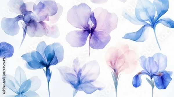 Fototapeta Delicate Watercolor Floral Art: A Stunning Display of Soft Hues and Translucent Petals