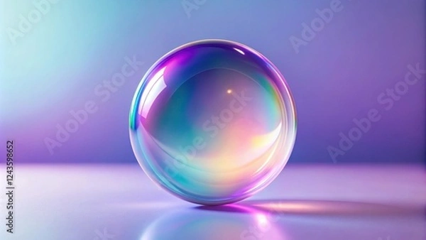 Fototapeta Iridescent Sphere on a Reflective Surface with Pastel Background