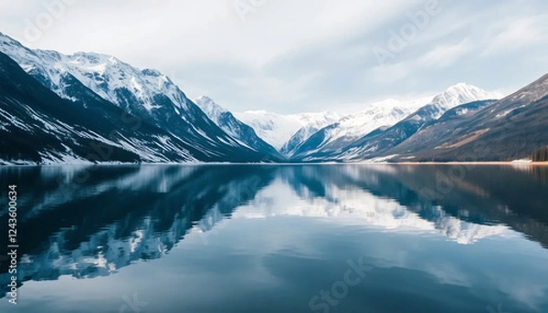 Fototapeta Serene Lake with Reflections of Snow-Capped Mountains