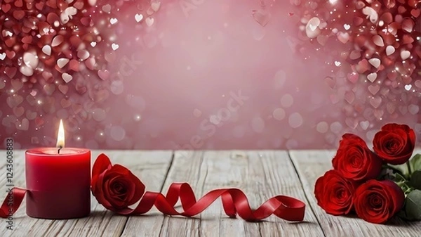 Fototapeta valentines day background with gift box and red rose
