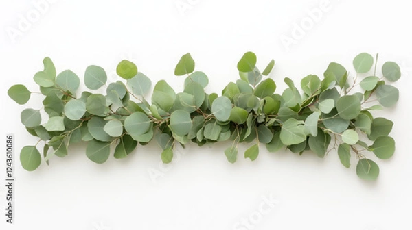 Fototapeta Elegant horizontal arrangement of eucalyptus branches for natural home decor