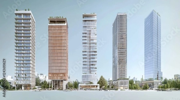 Obraz Modern skyscrapers development urban cityscape architecture contemporary design aerial view real estate trends