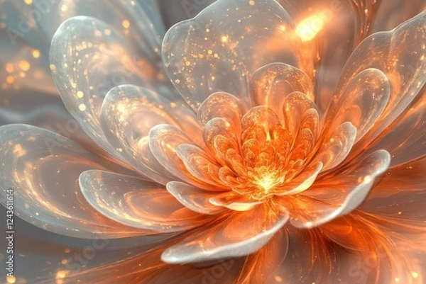 Fototapeta Ethereal Flower with Sparkling Petals in Soft Orange and White Hues