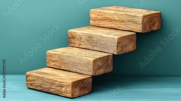 Fototapeta A staircase ascending toward the light with the next step highlighted, representing success, the next phase of growth, and moving forward toward achieving greater accomplishments.