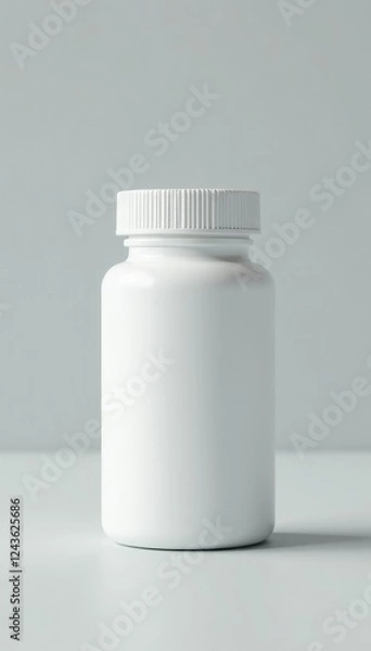 Fototapeta White pill bottle on a soft gray background with a subtle gradient effect, light, clean, fresh