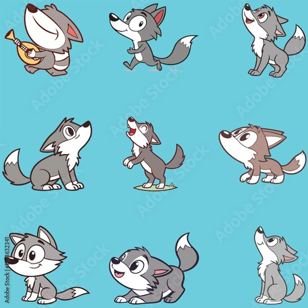 Obraz Wolf  kangroo bundle line art and illustrator eps