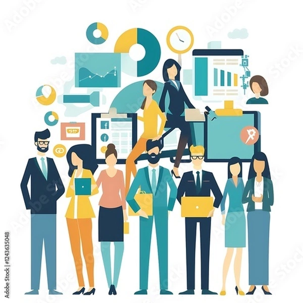 Fototapeta The Power of Teamwork: A diverse and unified team of business professionals stand united, symbolizing collaboration, shared goals, and collective strength in the face of challenges.
