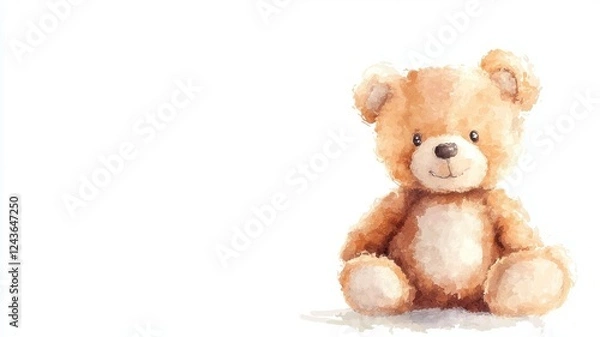 Fototapeta Whimsical Illustration of a Soft Teddy Bear Sitting Adorably on a White Background