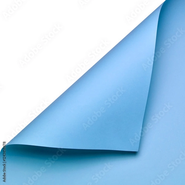Obraz A clean and minimalist composition featuring a sheet of smooth blue paper curled at the corner. The vibrant color and elegant fold create a dynamic yet simple visual element. Transparent background