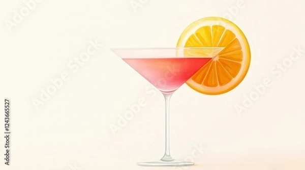 Fototapeta Refreshing Pink Cocktail with Citrus Slice in Elegant Glass