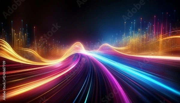 Obraz abstract futuristic background with gold pink blue glowing neon moving high speed wave lines and bokeh lights data transfer concept fantastic wallpaper ai generative