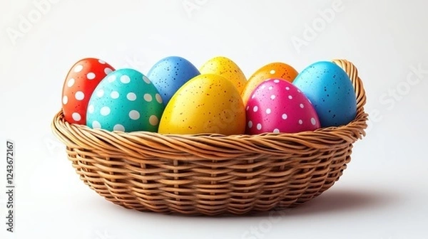 Fototapeta colorful easter eggs in wicker basket isolated on transparent background