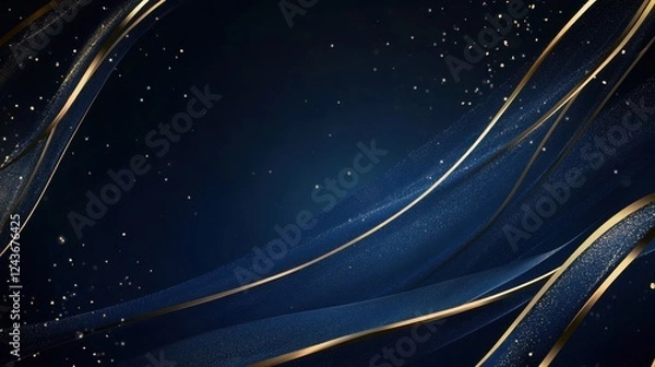 Fototapeta Abstract Blue and Gold Glitter Background with Elegant Waves