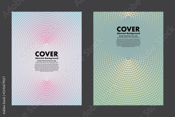 Fototapeta Modern abstract vector gradient shade circles halftone dots on clean and gentle background. Geometric shapes minimalist style for cover, graphic design, digital artwork, posters, annual report.