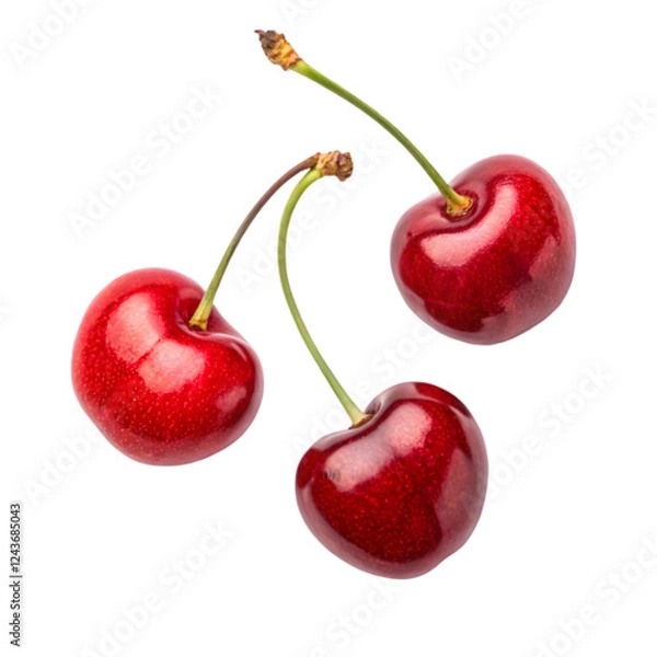 Fototapeta red cherries isolated on transparent background