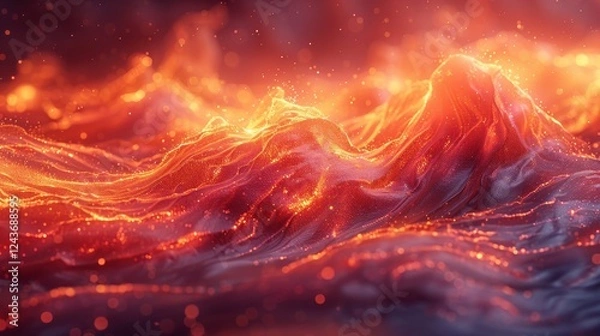Fototapeta Abstract Fire Lava Texture Background with Glowing Particles