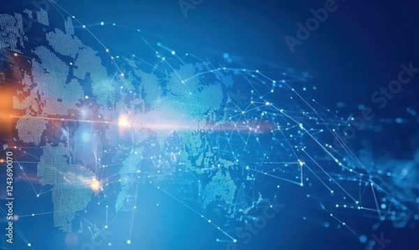 Fototapeta Abstract Global Network Visualization Blue Glowing Lines and Points