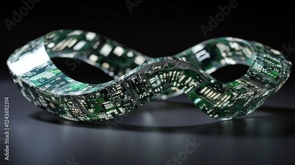 Fototapeta Abstract infinity loop of circuit board embedded in glass.