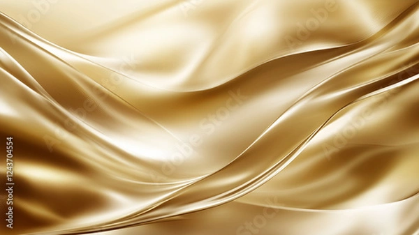 Fototapeta Luxurious golden silk fabric with smooth, flowing waves and elegant texture. shimmering surface creates sense of opulence and sophistication, perfect for backgrounds or fashion designs