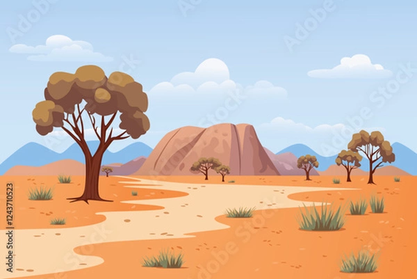 Obraz Australian desert natural landscape with beautiful mountains, trees and plants. Desert landscape with trees and mountains. Dry climate.
