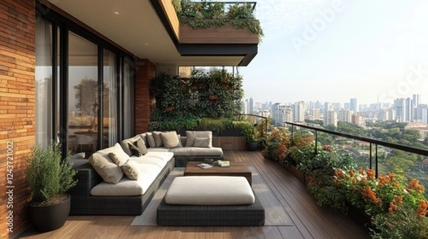 Obraz Cozy balcony with a view of the city