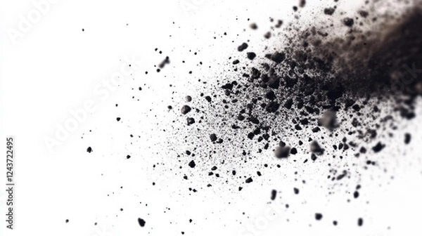 Fototapeta Dynamic Flying Dirt Particles on Clean White Background