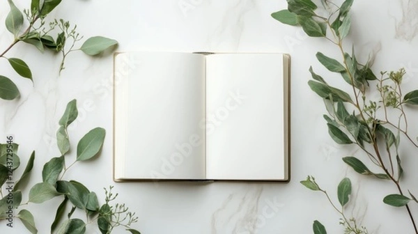 Fototapeta Blank Open Book on White Background - Minimalistic Concept for Education and Creativity