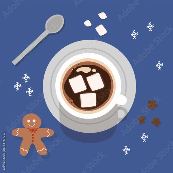 Fototapeta Vector ilustration of hot chocolate and marshmallows