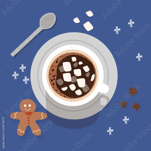 Fototapeta hot chocolate and marshmallows vector background 