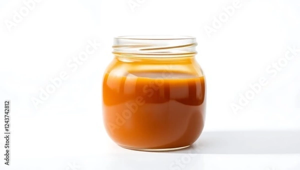 Fototapeta Rich caramel sauce in a clear jar ready for desserts and baking