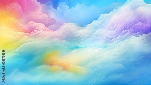Obraz Vibrant rainbow gradient background with soft clouds and blue sky