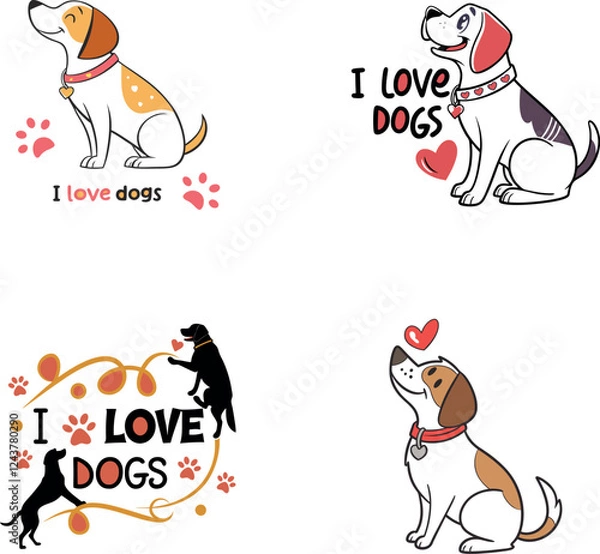 Fototapeta Four unique dog stickers, each with a different design, highlighting the charm and personality of various breeds